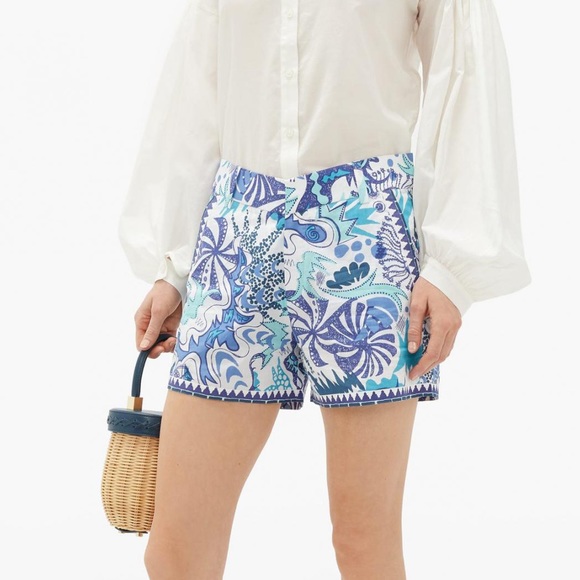 Emporio Sirenuse Pants - NEW Le Sirenuse Positano Women's Blue Psycho Printed Shorts Women's 36 or 0